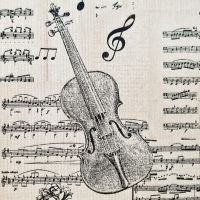 Stoff Baumwolle pflegeleicht Noten Musikinstrumente natur grau 0,5 Stoff Baumwolle pflegeleicht Noten Musikinstrumente natur grau 0,5