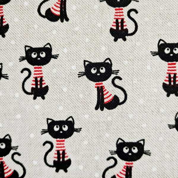 Stoff Meterware Baumwolle pflegeleicht "Sweet Cats" natur Katzen schwarz rot weiss 0,5