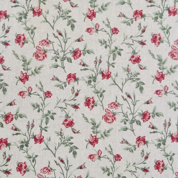 Stoff beschichtet Baumwolle "Grace" Rosen Blumen weiß rosa grün 0,5