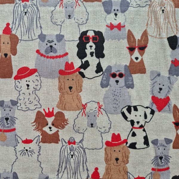 Stoff Meterware Baumwolle pflegeleicht "Dressed Up Dogs" natur Hunde 0,5