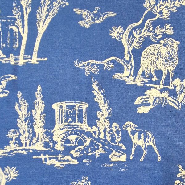 Stoff Toile de Jouy Baumwolle "Angelot" blau weiß Rips 0,5