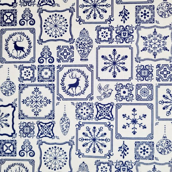 Stoff Baumwolle "Renesse" blau weiss Holland Patches Ornamente 0,5 Weihnachtsstoff