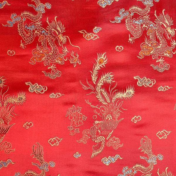 Stoff Brokat "Drachen" lackrot edel 0,5