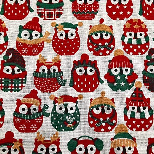 Stoff Baumwolle ecru Eulen Winter Weihnachten rot grün gold 0,5m Weihnachtsstoff
