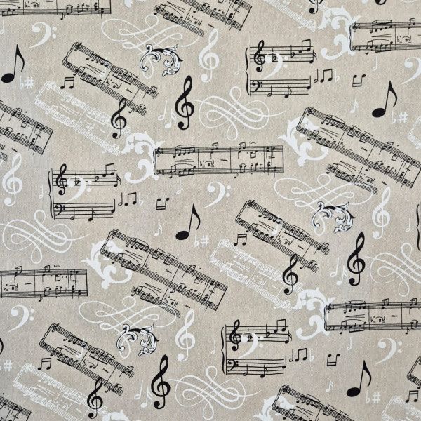 Stoff Meterware Baumwolle pflegeleicht "Partitur" natur Noten Musik 0,5