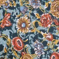 Stoff Baumwollstoff "Sveta" Petrol Blumen Terracotta Senfgelb 0,5 Stoff Baumwollstoff "Sveta" Petrol Blumen Terracotta Senfgelb 0,5