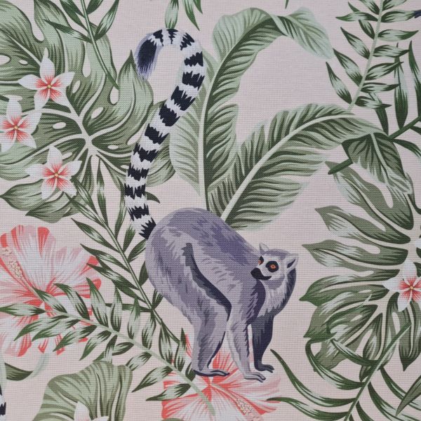 Stoff pflegeleicht "Mitsio" Lemuren Kattas Blumen Madagaskar 0,5