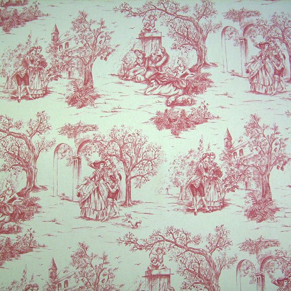 Stoff Toile de Jouy Baumwolle rot natur Rips 0,5