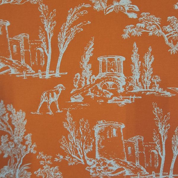 Stoff Toile de Jouy Baumwolle "Angelot" orange weiß Rips 0,5