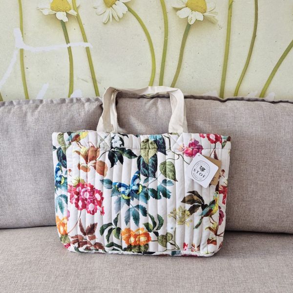 Velourstasche "Emmy" Einkaufstasche Shopper creme bunt